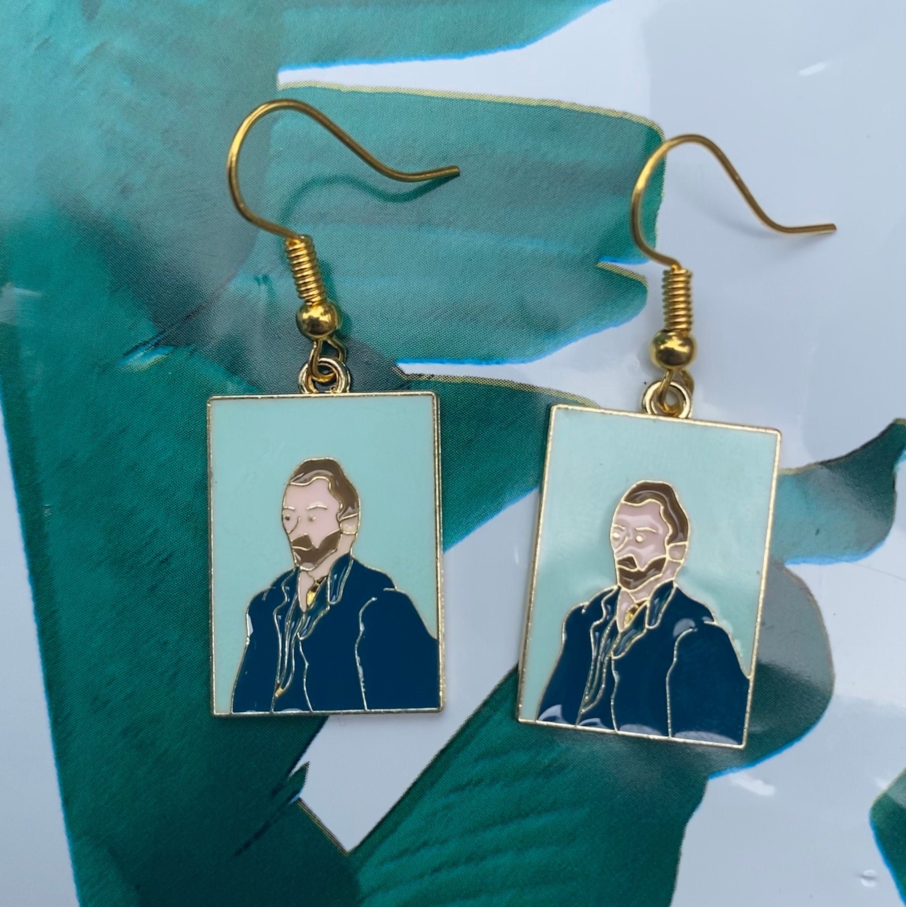 Vincent van Gogh's Self-Portrait 1889 Art Inspired Dangle Earrings