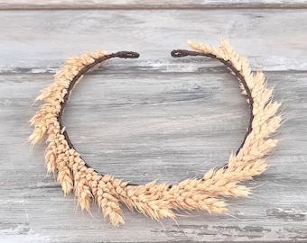 Diadema de trigo real, energía femenina, tocado rústico, halo de espiga de trigo otoñal para mujer, festival de la cosecha, corona para el cabello, corona rústica natural