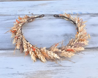 Rustic Wheat Head Crown: Boho Bridal Hair Wreath