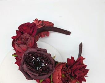Elegant mexican style Headpiece Fall halo winter tiara Frida Haircrown Party Boho Woman Hair Accessories Day of Dead Kahlo Crown Red tiara