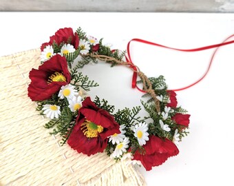 Poppy Daisy Headpiece: Summer Bridal Hairwreath