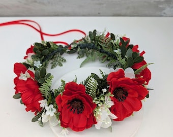 Tocado de flores blancas de amapola: Corona nupcial de verano y otoño