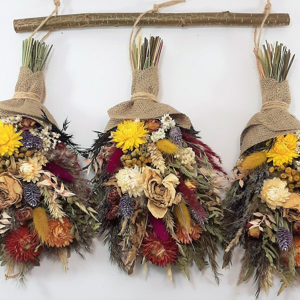 Natural shabby bouquet Home centerpiece Dried flowers arrangement Floral vase composition Rustic bouquet Hanging decor Farm house accent