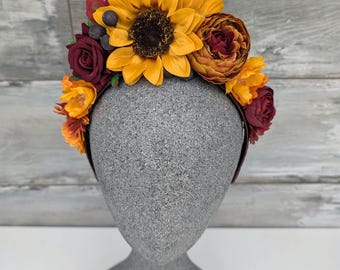 Elegant mexican style Headpiece Fall halo winter tiara Frida Haircrown Party Boho Woman Hair Accessories Day of Dead Kahlo Crown Red tiara