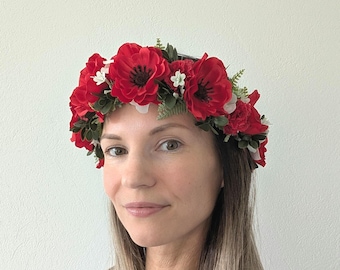 Tocado de flores blancas de amapola: Corona nupcial de verano y otoño