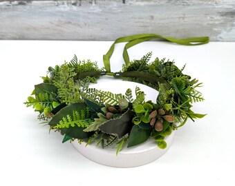 Faux Greenery Headband: Woodland Bridal Crown, Festival Hair Accessory