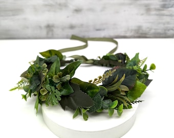 Faux Greenery Crown: Elven Bridal Headband, Woodland Party Accessory