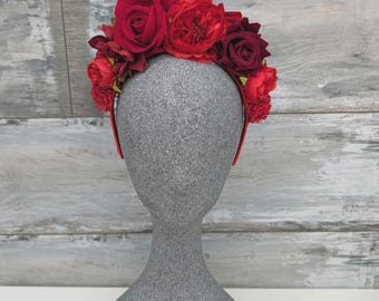 Elegant mexican style Headpiece Fall halo winter tiara Frida Haircrown Party Boho Woman Hair Accessories Day of Dead Kahlo Crown Red tiara