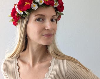 Poppy Daisy Headpiece: Summer Bridal Hairwreath