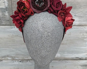 Elegant mexican style Headpiece Fall halo winter tiara Frida Haircrown Party Boho Woman Hair Accessories Day of Dead Kahlo Crown Red tiara