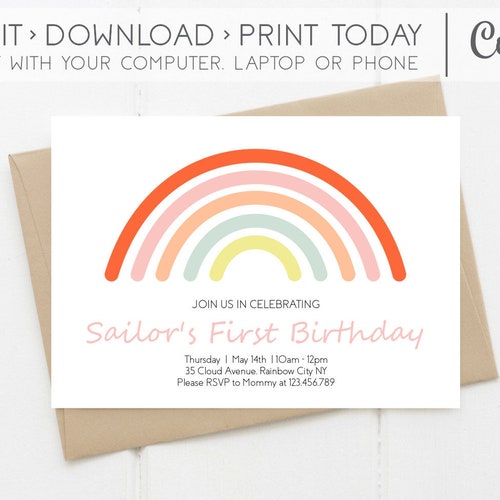 Editable Modern Rainbow Invitation Printable Rainbow - Etsy