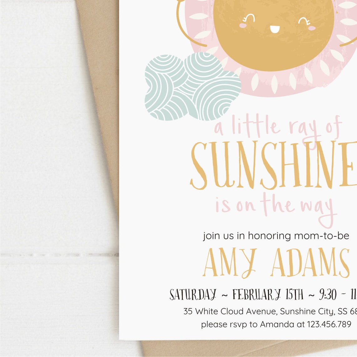 Editable Sunshine Baby Shower Invitation Printable Little Etsy