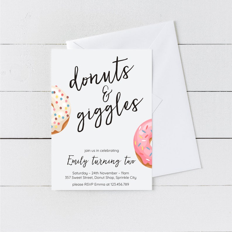 Donuts Birthday Invitation Printable Donuts and Giggles Girl - Etsy