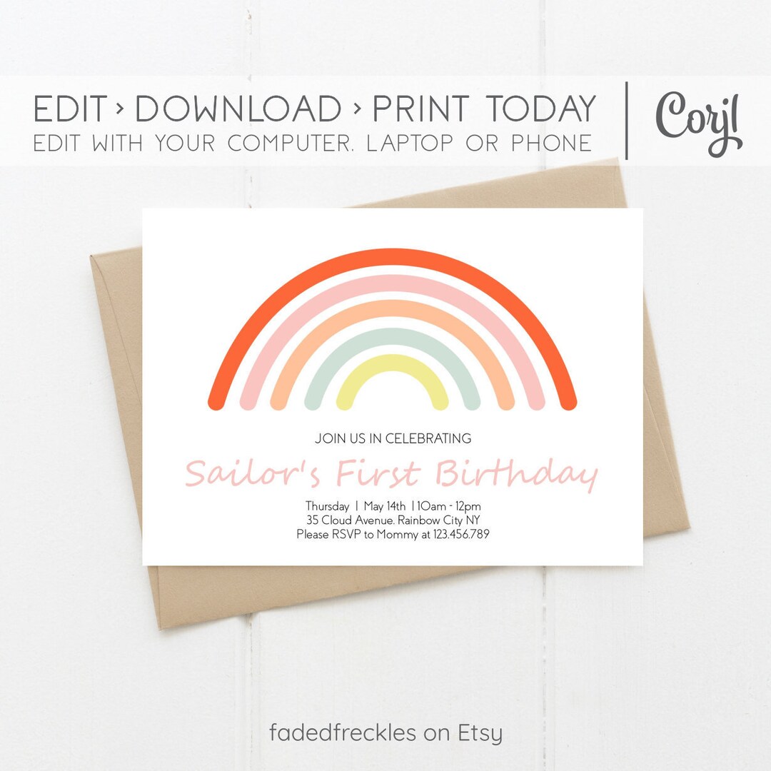 Editable Modern Rainbow Invitation Printable Rainbow - Etsy