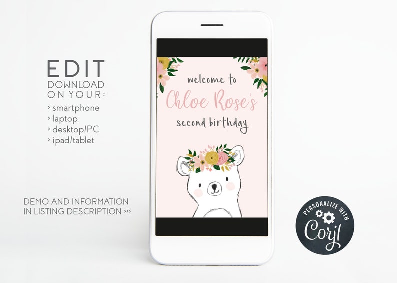 140 Girl Welcome Printable Editable Girl Bear Welcome Sign Pink Cute Woodland Welcome Editable Sign Bear Welcome