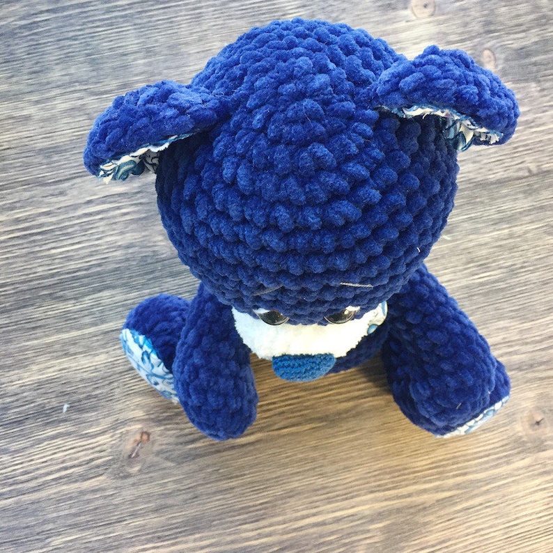 Bear plush toys personalized teddy blue crochet Stuffed big animals baby boy toys Woodland knitted bear handmade Soft first baby toy Cosy