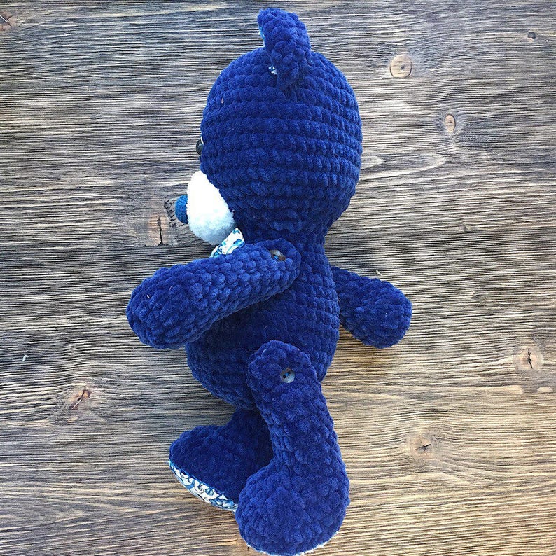 Bear plush toys personalized teddy blue crochet Stuffed big animals baby boy toys Woodland knitted bear handmade Soft first baby toy Cosy