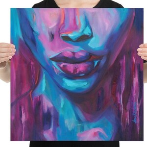 Black woman wall art poster African American queen portrait Contemporary abstract female face purple Giclee print in paper Gift for her