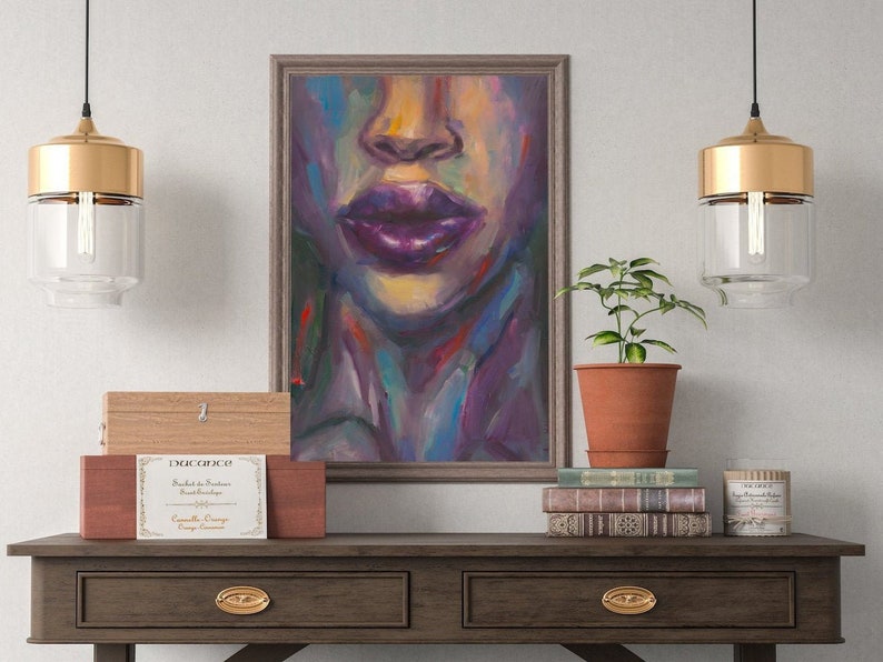 Extra large African American wall art abstract fine art purple Etsy