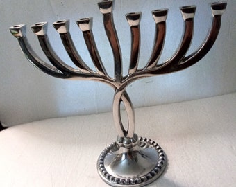 Silvertone Metal Menorah Twisted Design