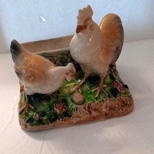 Ceramic Chicken Scene Planter