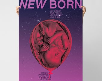 New Life - New Hope Graphic Poster / Baby in Womb Purple & Red Art Print