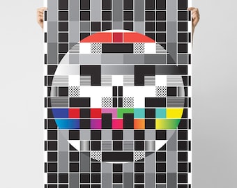 Broken TV Skull Poster / 90s Graphic Wall Art / Colorful 8 bit Decor Print