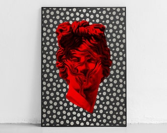 Red Apollo Head Polkadot Graphic Poster