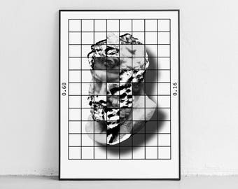 Antique Head Graphic Poster / Monochrome Collage Minimal Art Print