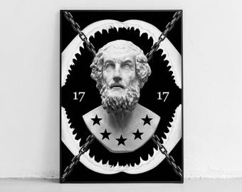 Antique Homer Head & Jaws Graphic Poster / Black and White Art Print