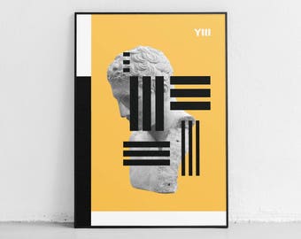 Black, Yellow and White Antique Bust Graphic Poster