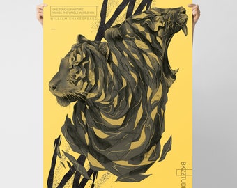 Tiger Poster / Pencil Drawing Wall Art / Wildlife Decor Print
