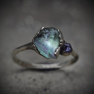 Silver, fluorite and amethyst ring