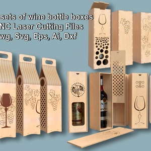 Ceremony Wine Bottle Box Bundle, CNC Laser Cut Files, Living hinge box, Wooden box for wine bottles, Wine Gift Box Dwg, Svg, Eps, Ai, Dxf image 1