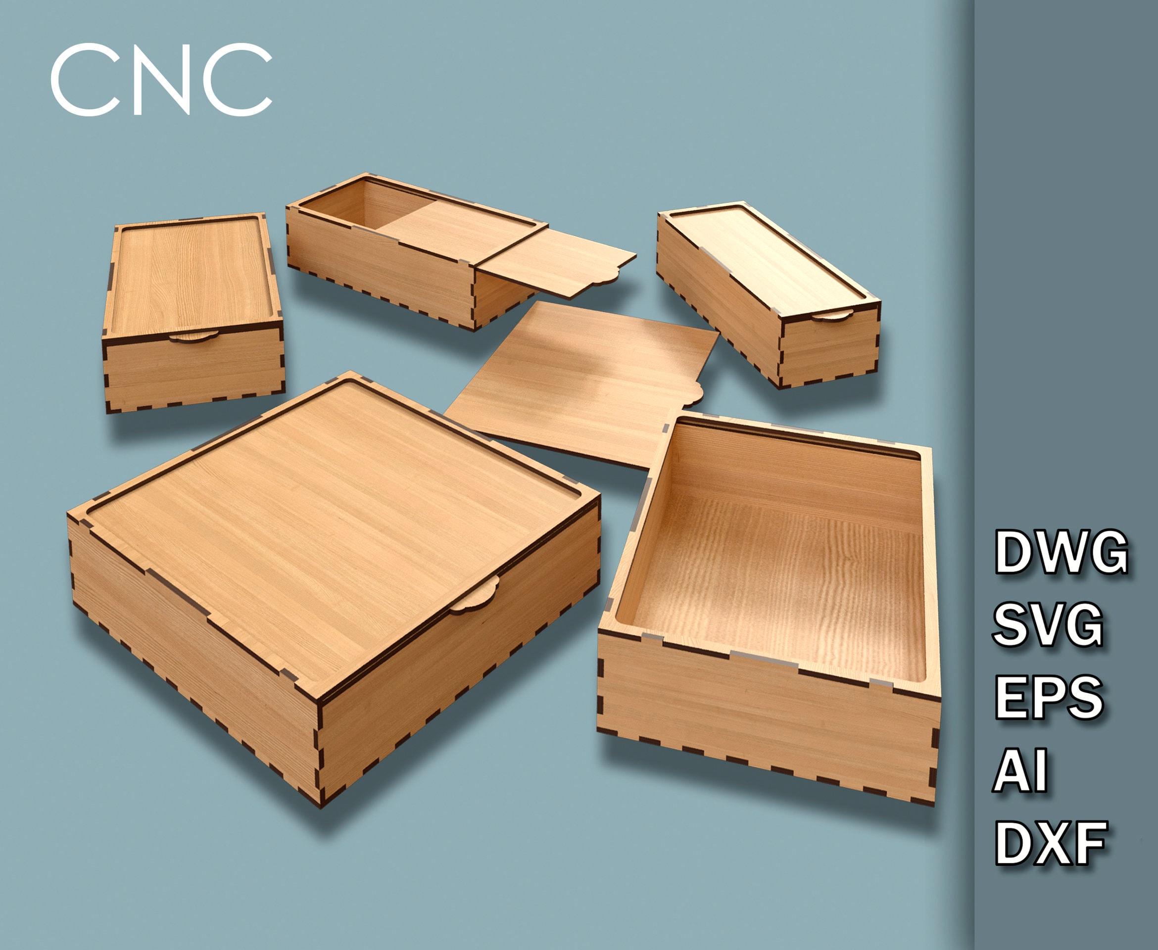 Square Box With Sliding Lid 5 Boxes of Different Sizes Etsy