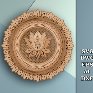 Мandala Lotus svg, Digital files mandalas, Multilayer Panel Laser Cutting, 3D Flower Mandala SVG file, CNC cutting files, Multilayer lotus