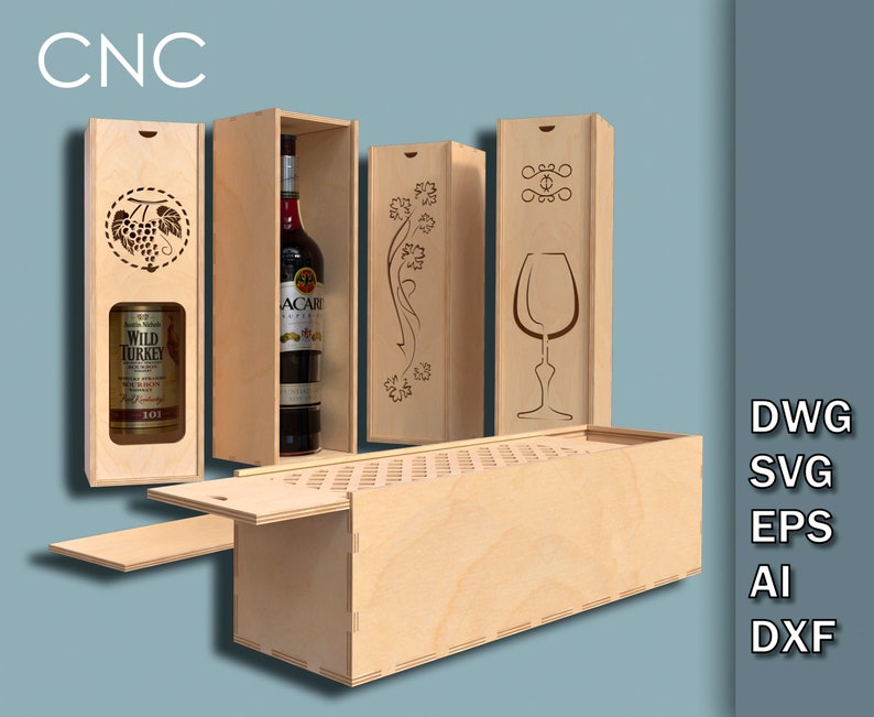Ceremony Wine Bottle Box Bundle, CNC Laser Cut Files, Living hinge box, Wooden box for wine bottles, Wine Gift Box Dwg, Svg, Eps, Ai, Dxf image 4