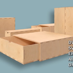 Wooden Box, 5 Different Size Boxes, Storage Box Set, CNC Laser Cut Files, Laser Cut DXF Vector Files, Dwg, Svg, Eps, Ai , Instant download