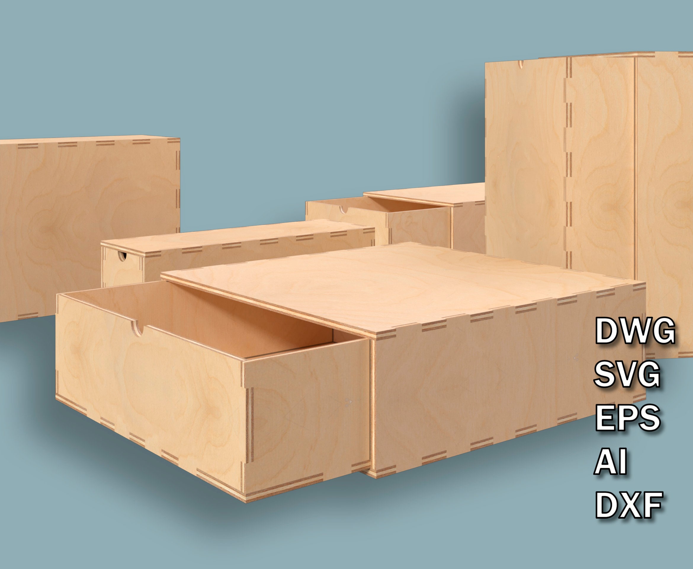 Wooden Box 5 Different Size Boxes Storage Box Set CNC Laser Etsy