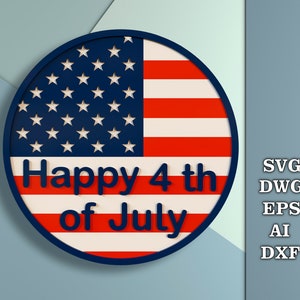 Independence Day round sign svg,  Patriotic Welcome porch sign,  July 4th door decor SVG,  Files for CNC laser cutting, Glowforge Svg