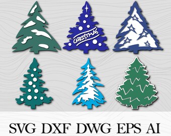 Set of Christmas Trees 6 designs,  Christmas Tree Ornament Digital File, Сhristmas gift to friends, Digital Download for Glowforge or Laser