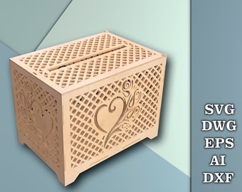 Wedding card box with slot, Wedding envelope box, Wedding Gift Card Box, CNC laser cutting files, Dwg, Svg, Eps, Ai, Dxf, Instant download