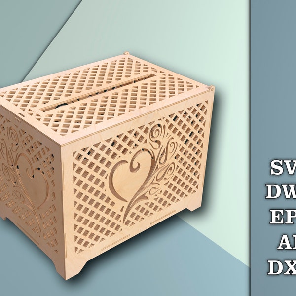 Wedding card box with slot, Wedding envelope box, Wedding Gift Card Box, CNC laser cutting files, Dwg, Svg, Eps, Ai, Dxf, Instant download