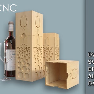 Holiday Wine Bottle Box Svg, Ceremony Wine Bottle Box, Wooden box for wine bottles, CNC Laser Cutting Files, Dwg, Svg, Eps, Ai, Dxf,