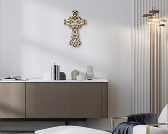 Cruz en capas DXF, Mandala SVG, panel de corte láser CNC multicapa, cruz multicapa 3D, arte de pared religiosa, decoración de pared del hogar 3D, archivos digitales