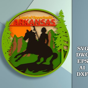 Arkansas land of opportunity, States of America svg, Round sign, Аmerican patriotic decor, Door hanger svg, multilayer svg, cnc laser cut