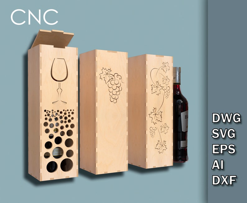 Ceremony Wine Bottle Box Bundle, CNC Laser Cut Files, Living hinge box, Wooden box for wine bottles, Wine Gift Box Dwg, Svg, Eps, Ai, Dxf image 5