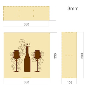 Pudełko na butelkę wina i kieliszki do wina, plany skrzynki na wino, pliki do cięcia laserowego CNC, DWG SVG Eps Ai Dxf drewniane pudełko na butelkę wina, pudełko na prezent dla majsterkowiczów zdjęcie 3