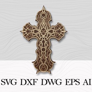 DXF layered cross, Files for CNC laser cutting, Multilayer Cross 3D, Mandala SVG, Religious Wall Art, 3D wall decor, Digital files
