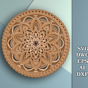 Flower Mandala SVG file,  Digital files mandalas,  Multilayer Panel for Laser Cutting,  3D Mandala SVG,  Mandala DXF file for Laser Cut